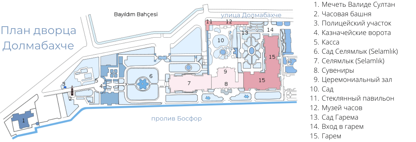 План на русском языке дворца Долмабахче в Стмбуле
