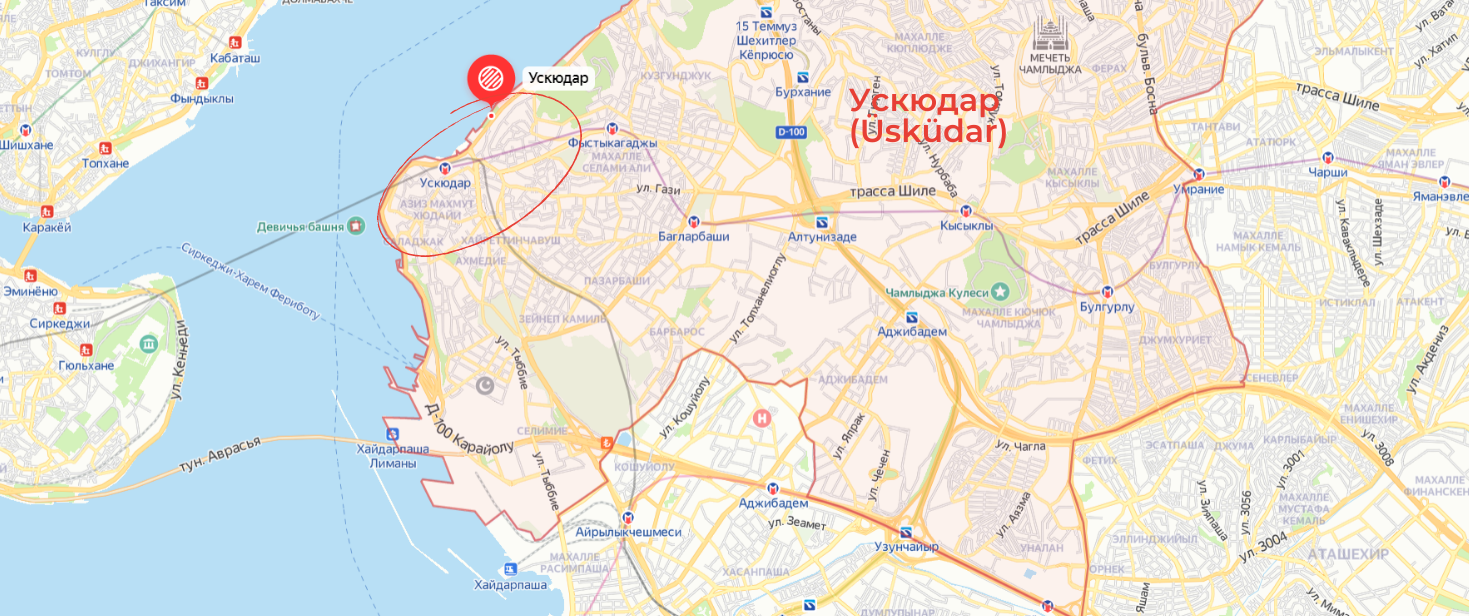 Район Ускюдар на карте Стамбула